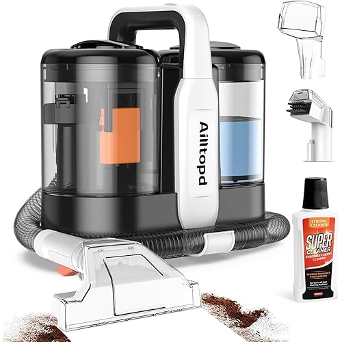 Portable Carpet & Upholstery Cleaner Machine, 15Kpa Powerful Suction & Deep Cleaning Cleaner Machine for Couch, Rugs, Carpet, Car, Pet, Furniture Cleaner with 2 Brushheads and Cleaner Solution