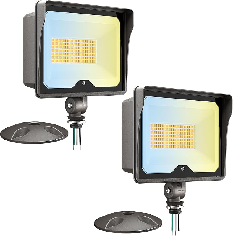 55W 7700LM LED Flood Lights Outdoor, 3CCT, ETL Listed, 2 Pack | IP65 Waterproof Security Wall Pack with 180°Knuckle, Dusk to Dawn 120V Aluminum Fixture for Warehouse Patio Porch Garage