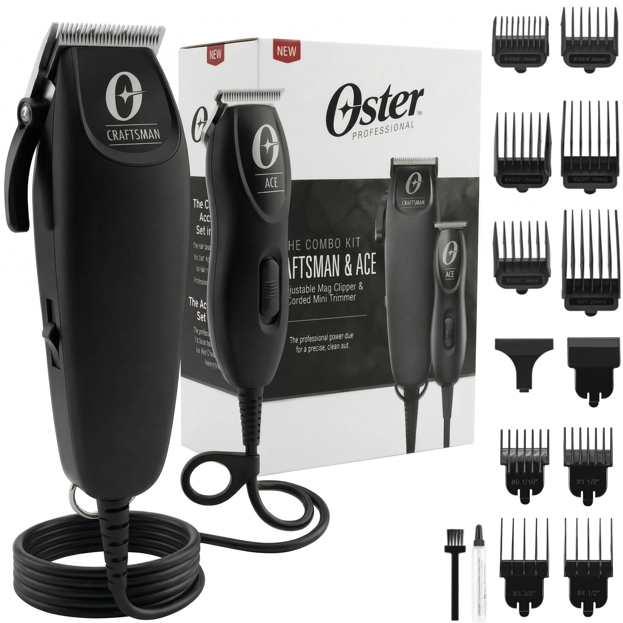 Oster Professional Universal Hair Cutting Kit: High-Performance Magnetic Clipper and Precision T-Blade Mini Trimmer Combo with 11 Guards for Luxury At-Home Barber Quality Classic High Octane Grooming