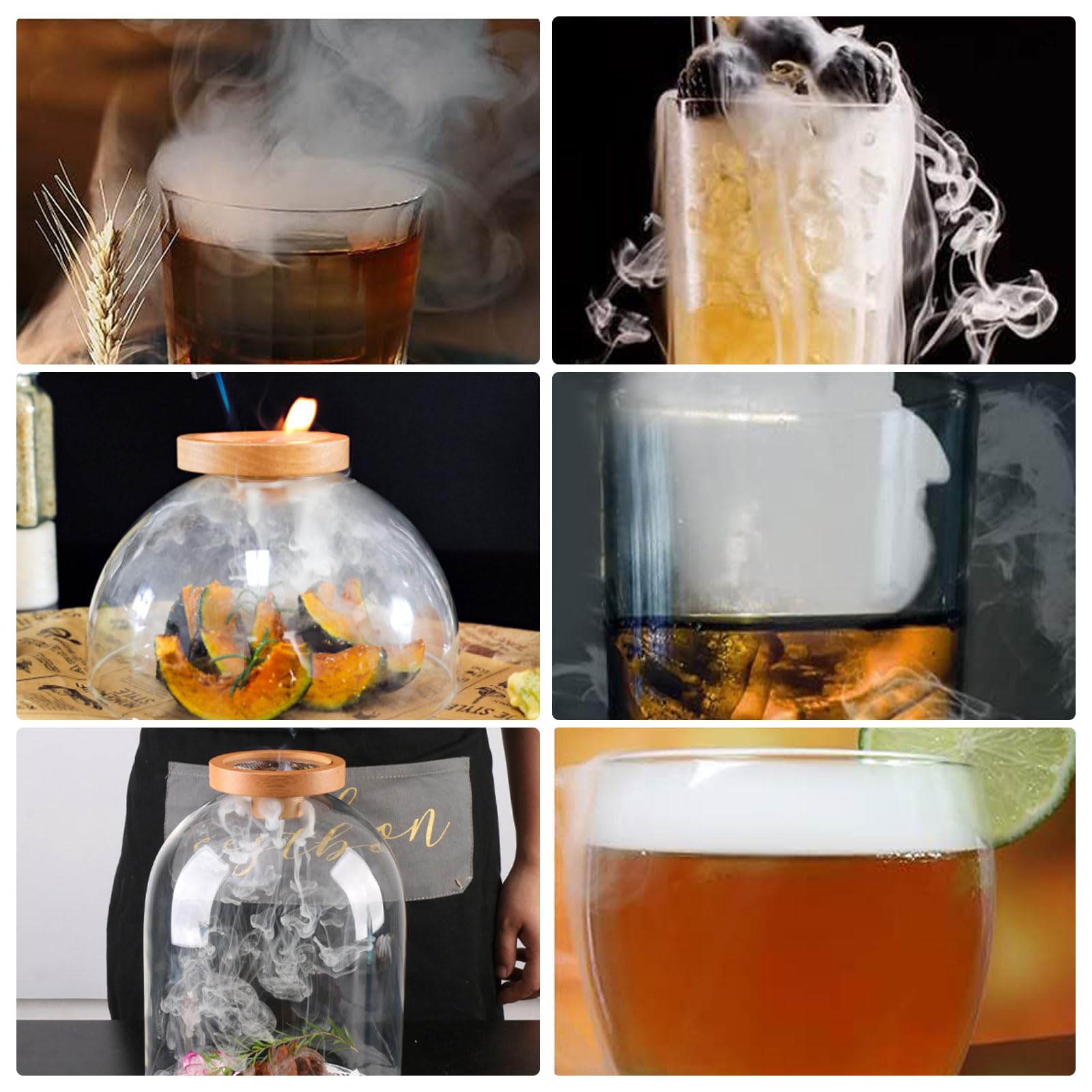 Zestaw do wędzenia whisky, zestaw do wędzenia whisky z 6 wiórami drzewnymi i palnikami do flambirowania, zestaw do wędzenia koktajli, zestaw do wędzenia whisky do napojów, jedzenia i burbona, prezent