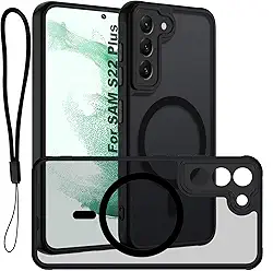 USTIYA Magnética Capa para Samsung Galaxy S22+ S22 Plus Case Matte Acrílico Uso Resistente Protetora de Câmera Capinha Acessórios para Celular com Cordão Preto FGCX