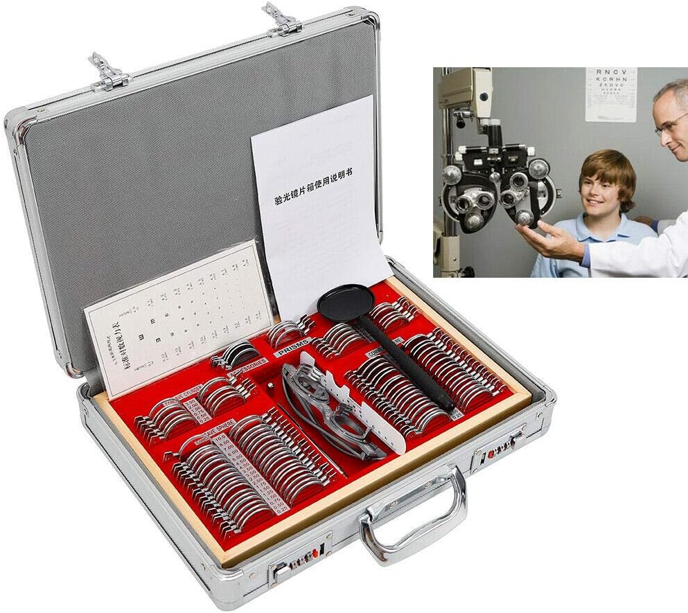 104pcs Optometry Box Trial Lens Case Set,Eye Protection Accessories Optical Trial Lens Set Metal Rim + 1 Pc Trial Frame+Aluminium Case