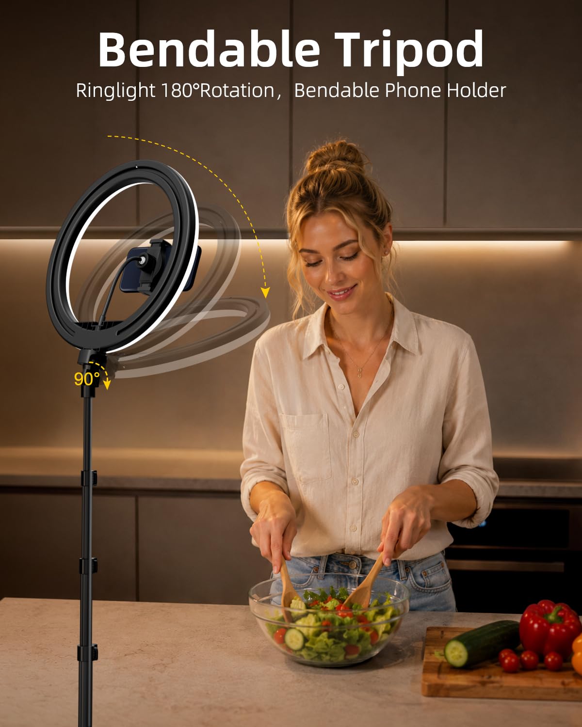 TODI 12" Ring Light with 63" extendable Tripod Stand, Selfie RingLight with Phone Holder and Selfie Remote, 2-in-1 Dimmable LED Ring Light for Makeup, Live Stream, Photography