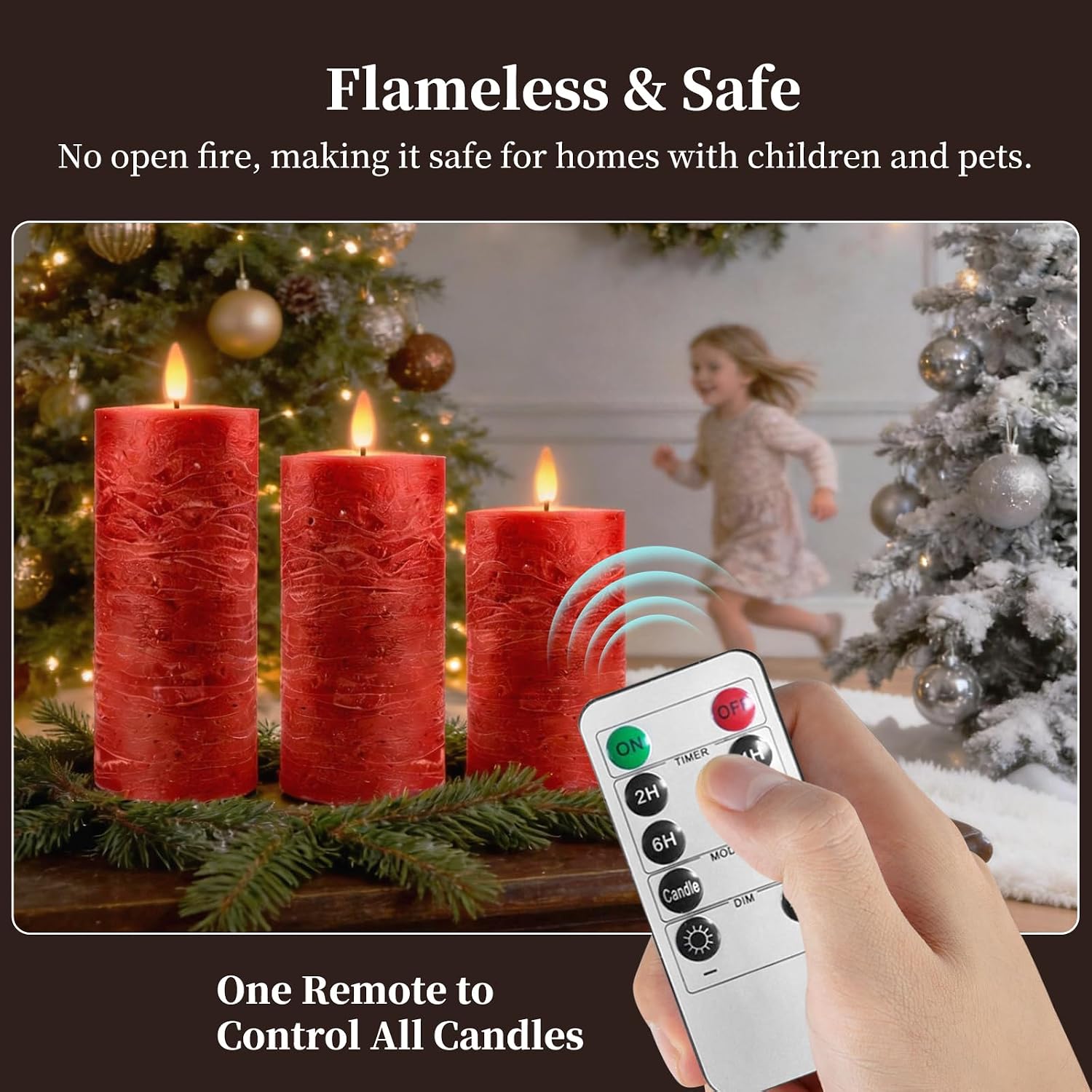 3 Set LED Candles, Indoor & Outdoor Candles with 10-Key Remote Timer Control, Flameless, Real Wax, Decoration for Christmas, Birthday, Wedding, Party, Red