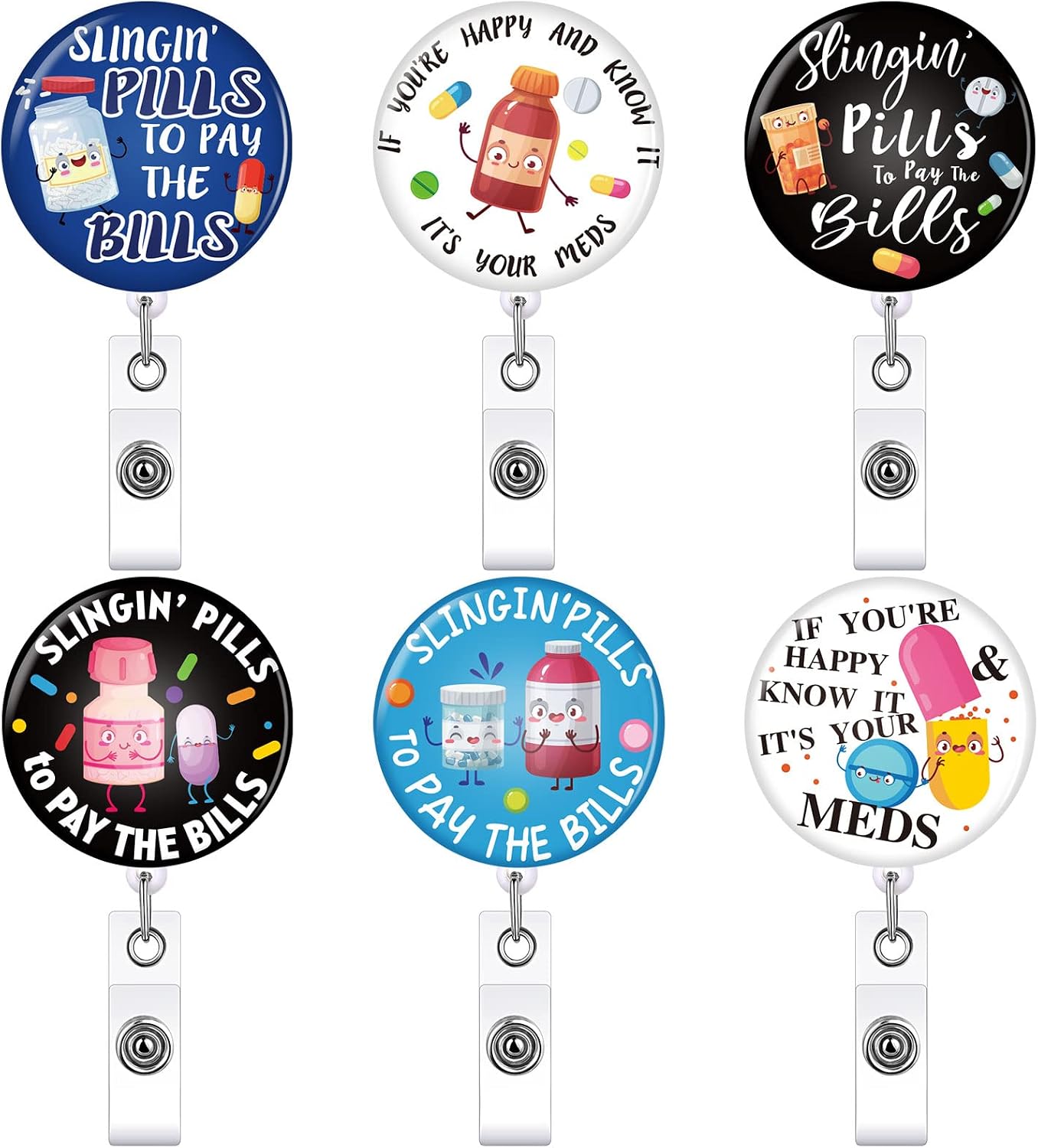 TaoBary 6 Pcs Pharmacy Badge Reel Retractable Funny Technician Gift