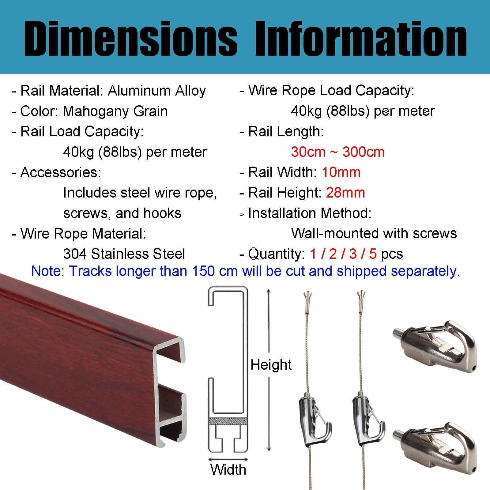 cimaise pour tableau Système De Suspension De Rail D'image À Montage Mural, Longueur De 30 150 300 Cm, Kit De Galerie Suspension D'art À Pression Inversée(1 pc,L 100 CM)