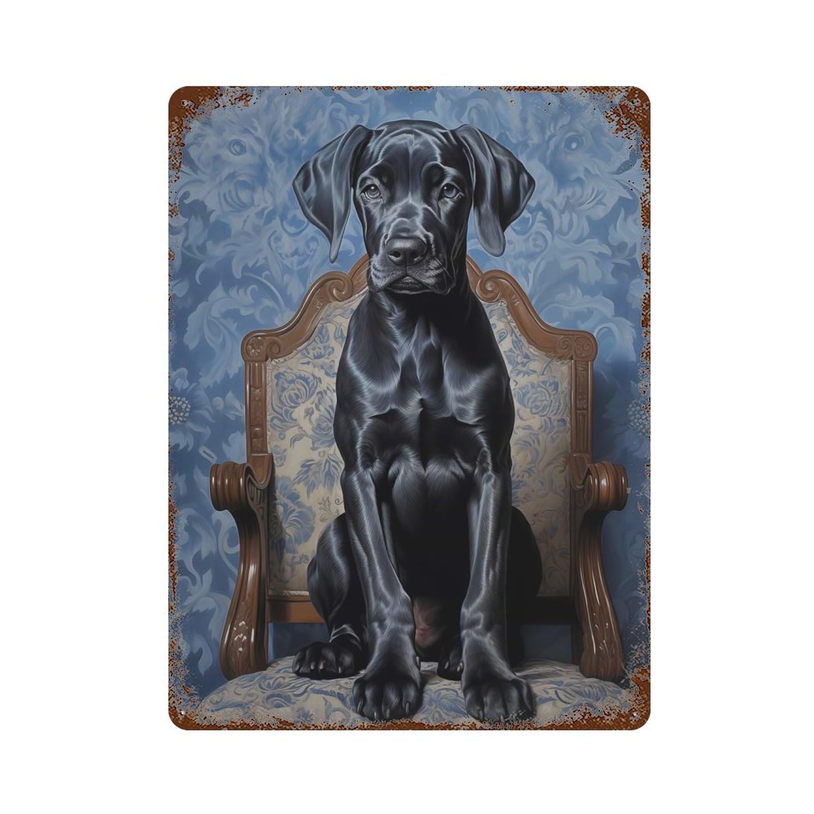 Great Dane Puppy Distressed Metal Wall Sign 15.7"x11.8", Rustic Home Decor for Living Room, Hallway And Home Decor