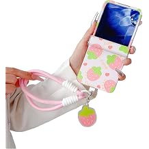 Cute Case Compatible with Motorola Razr Ultra 2025/Ultra 2026 with Lanyard | Cartoon Funny Strawberry Colorful Pattern Shockproof Hinge Protection Cover Strap for Women