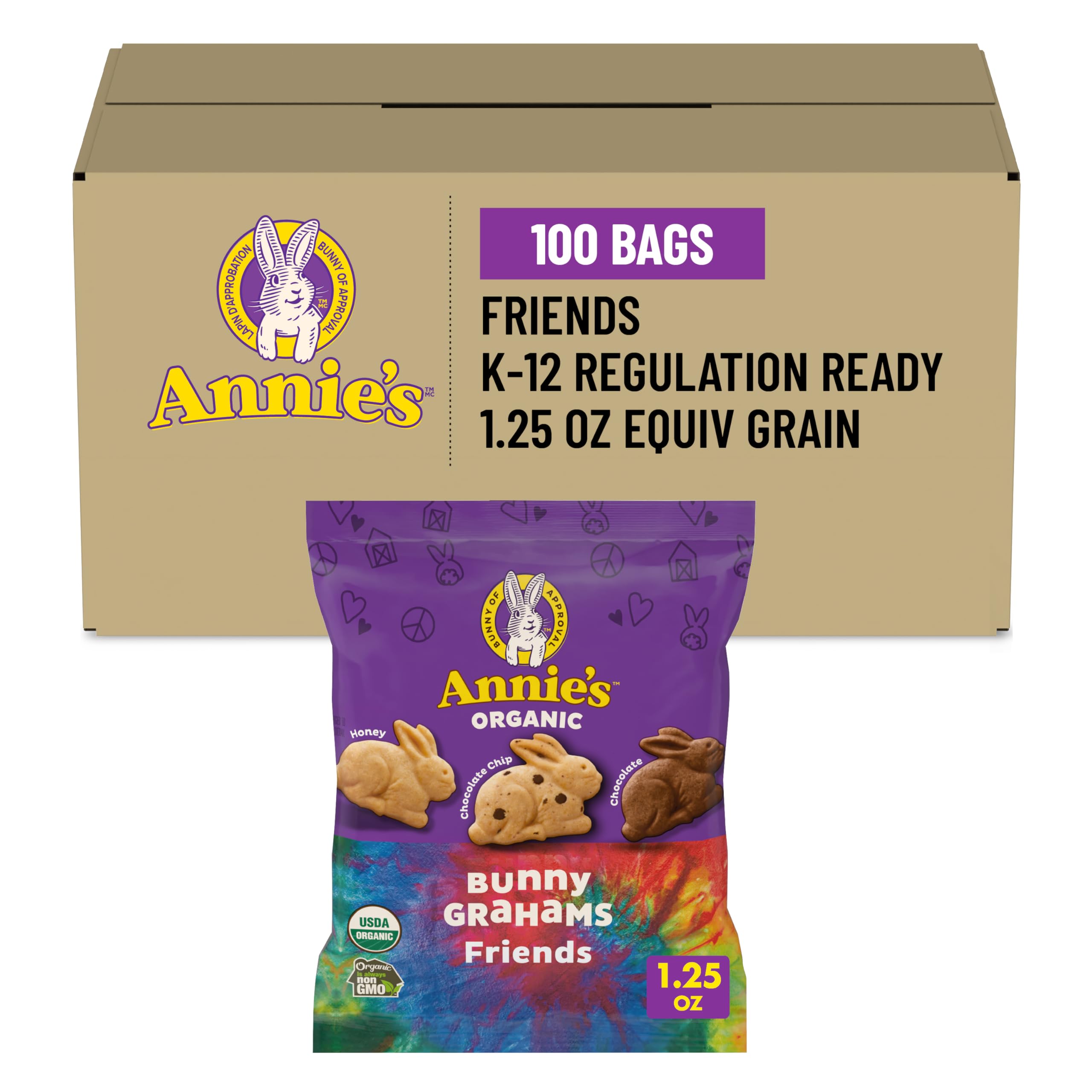 Annie's Organic Bunny Grahams Snack, Chocolate Chip, Chocolate & Honey, 1.25 Oz, 100 Count