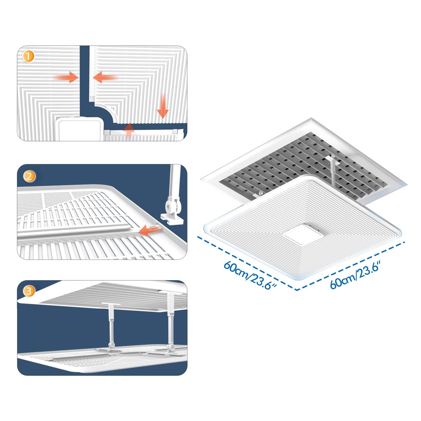 Deflettore Condizionatore, Deflettore Regolabile per Climatizzatore con Supporto, Anti-diretto, Deflettore Dell'aria per Bocchette a Soffitto(60cm/23.6in)