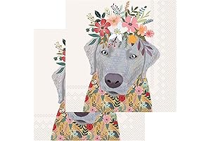 Floral Dog Cocktail Napkins Set for Entertaining and Dog Themed Parties