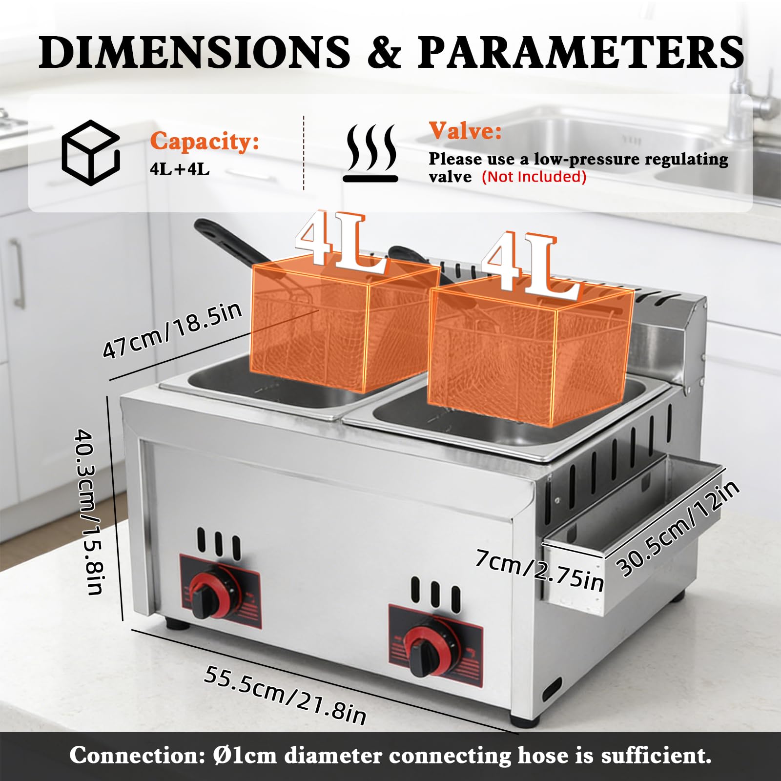 Friggitrice a Gas Commerciale, Doppia Friggitrice a Gas 6L+6L con 2 Cestelli e 2 Coperchi, Temperatura Regolabile, Riscaldamento Rapido per Uso Commerciale e Domestico, Ristoranti e Snack Bar