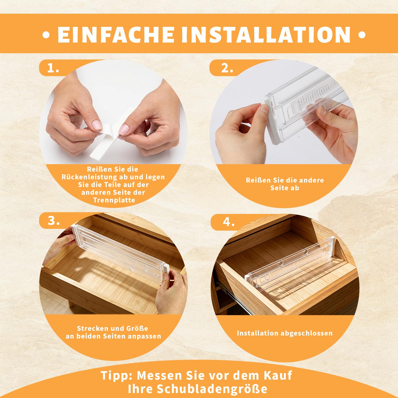 Schubladentrenner, 8 Stück durchsichtige Kunststoff Schubladen Trenner, verstellbar 28,5-50,5 cm, Aufbewahrung für Küche und Schlafzimmer