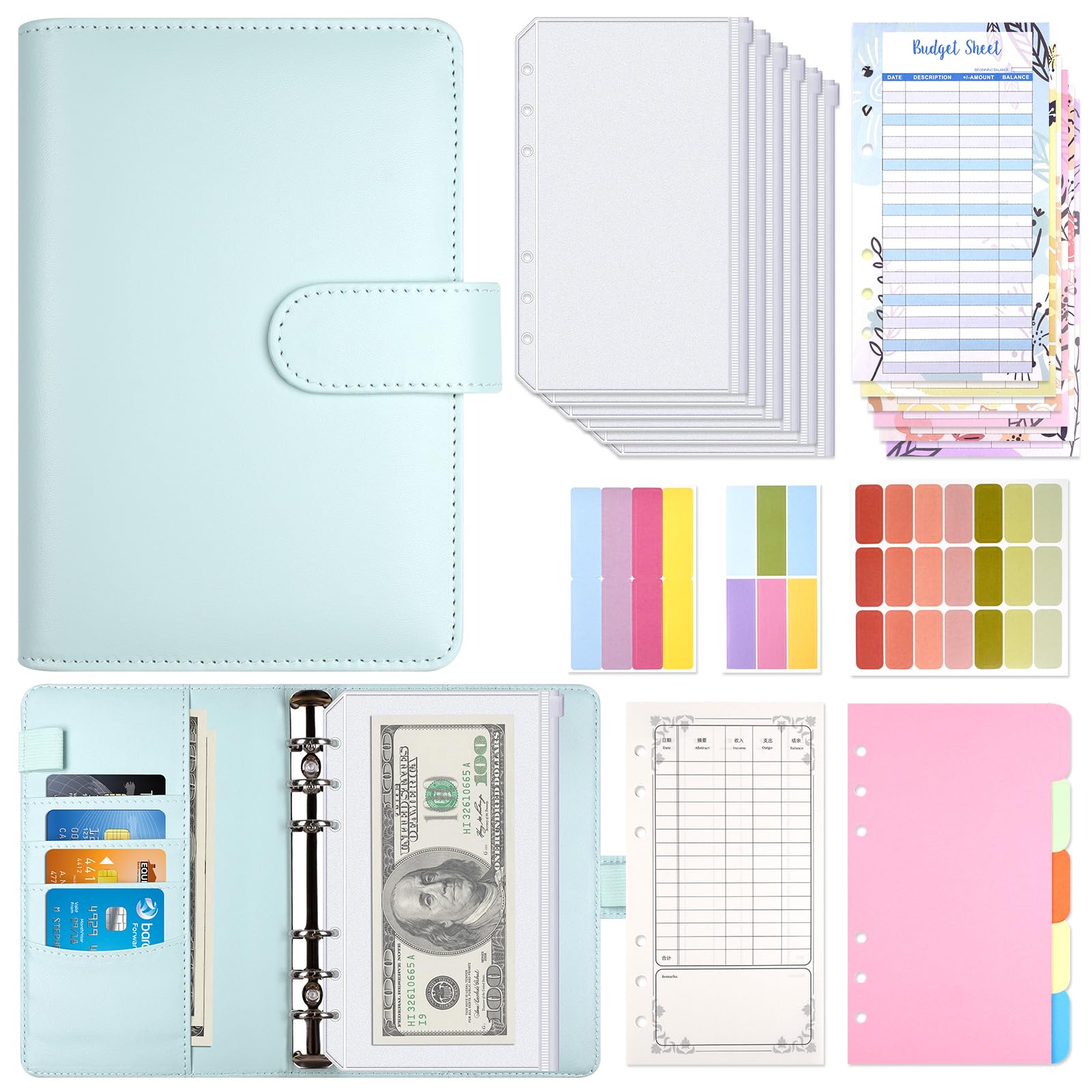 Luminzo A6 Budget Planner with Zipper Envelopes for Cash, Blue