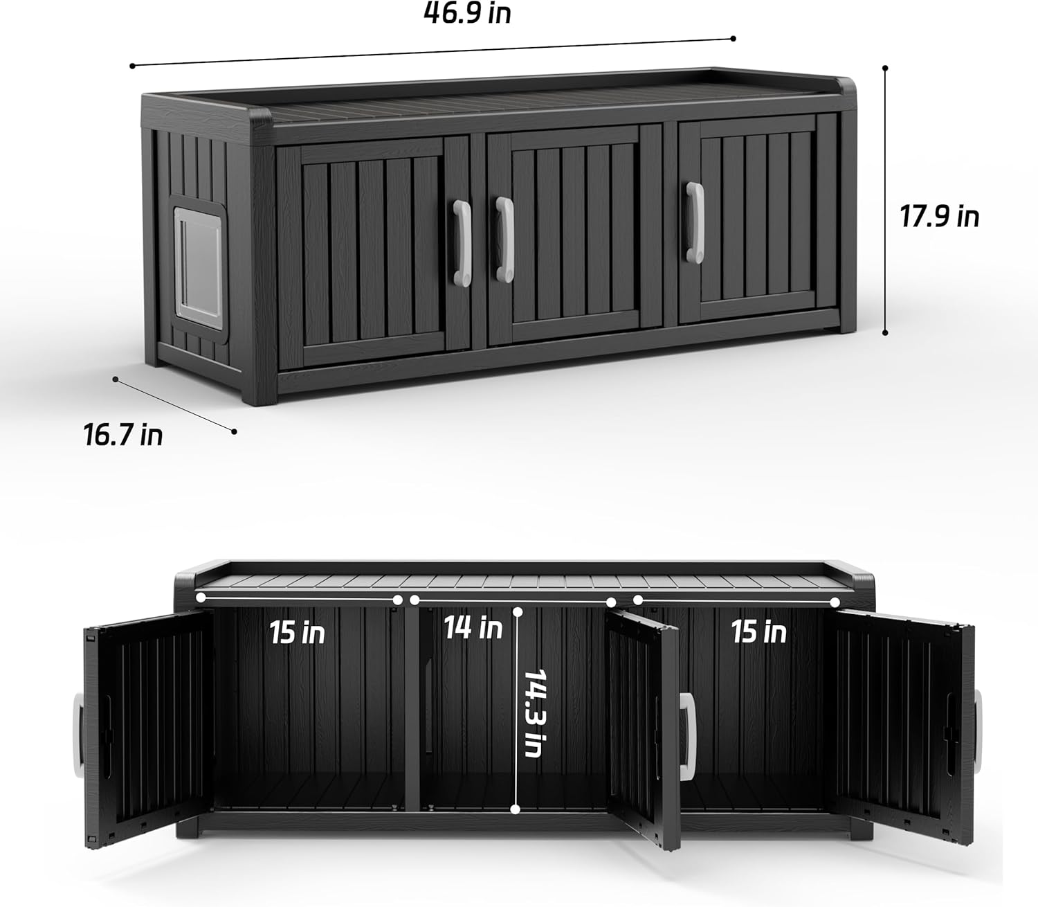 DRATO Outdoor Cat House Resin Weatherproof Hidden Cat Litter Box with Triple Doors, Seating & Storage Space Enclosed Litter Box Furniture for Indoor & Outdoor Use