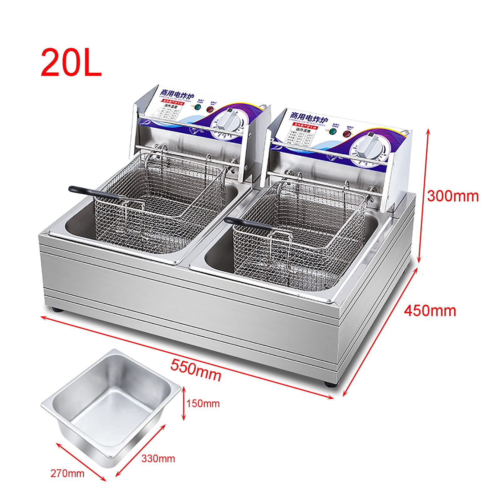 Friggitrice elettrica a forza, 10L/20L ad alta capacità professionale da banco, per ristoranti di patatine fritte, fast food, snack bar, feste