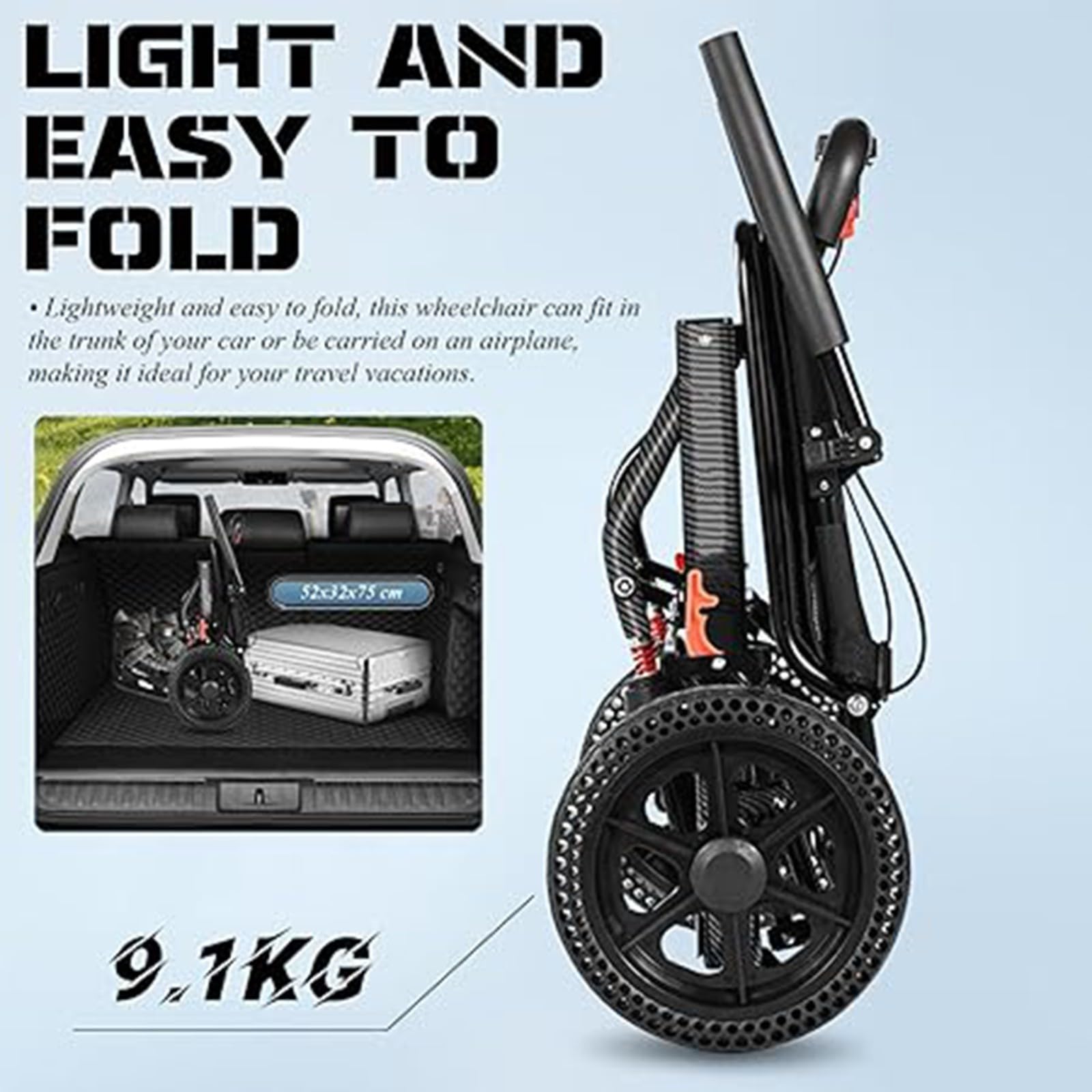 Silla de ruedas ultraligera plegable ligera con freno de tambor, silla de ruedas portátil para transporte al aire libre