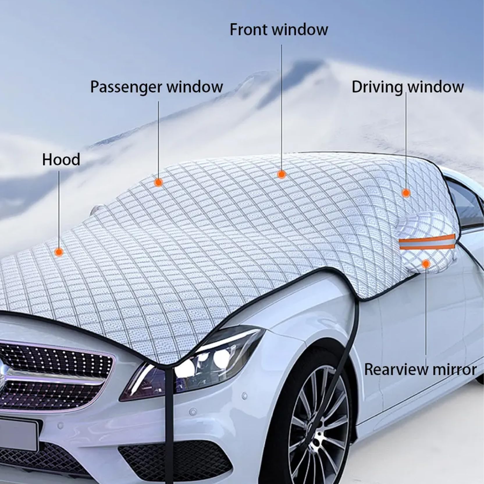 Couverture de Pare-Brise de Voiture pour la Glace et la Neige, allonger Le Capot Voiture et la Couverture Neige Pare-Brise avec Sangle sécurisée, Housses Protection d'épaisseur véhicul
