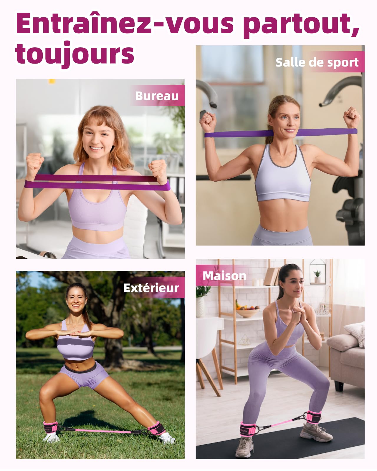 Kit Élastique Musculation 12 pièces Bandes de Résistance 5-40 lbs Sangles Cheville 10-30 lbs avec Sac