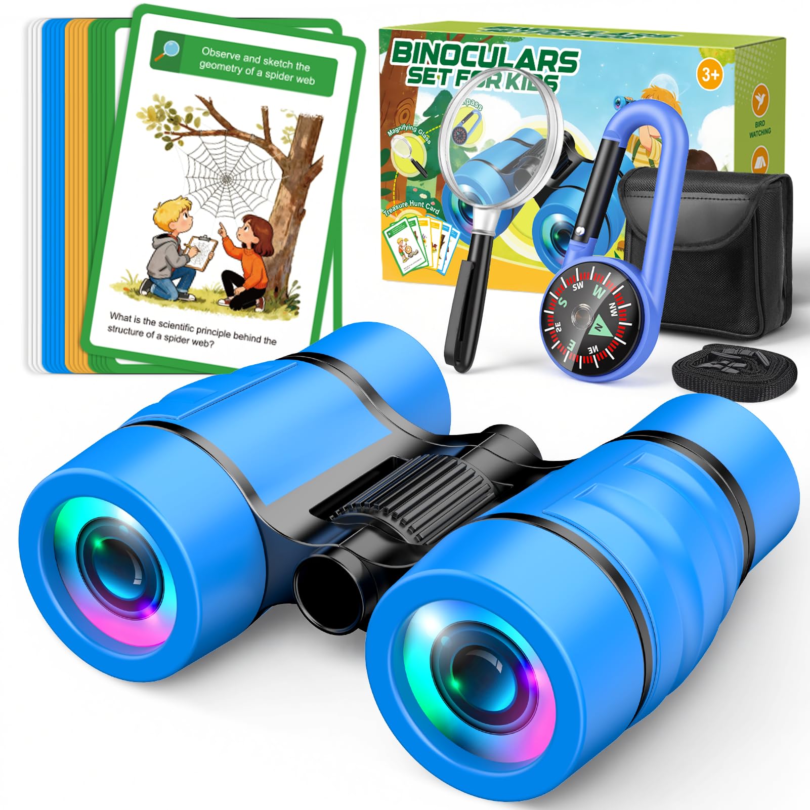 Outdoor Toys for 3-9 Year Old Boys–Binoculars for Kids with Fun 25 Explore Cards,Compass, Magnifying Glass-Garden Games 3-9 Year Old Boys Gifts Birthday Presents-for Football Matches,Hiking Travel — image 1