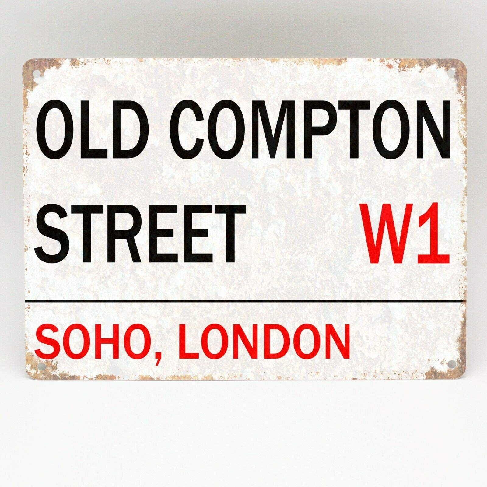 Biopracess Metalpostera13853 Old Compton Street Metal Sign London Road Vintage Retro Wall Door Plaque Outdoor Decoration Plaque 8X12 Inch