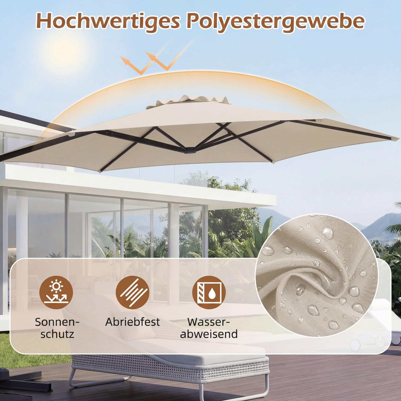 COSTWAY Parasol przeciwsłoneczny, 300 x 300 cm, z korbą, obracany o 360°, bezstopniowo regulowany kąt nachylenia, duży parasol ogrodowy, parasol tarasowy, do ogrodu, na taras