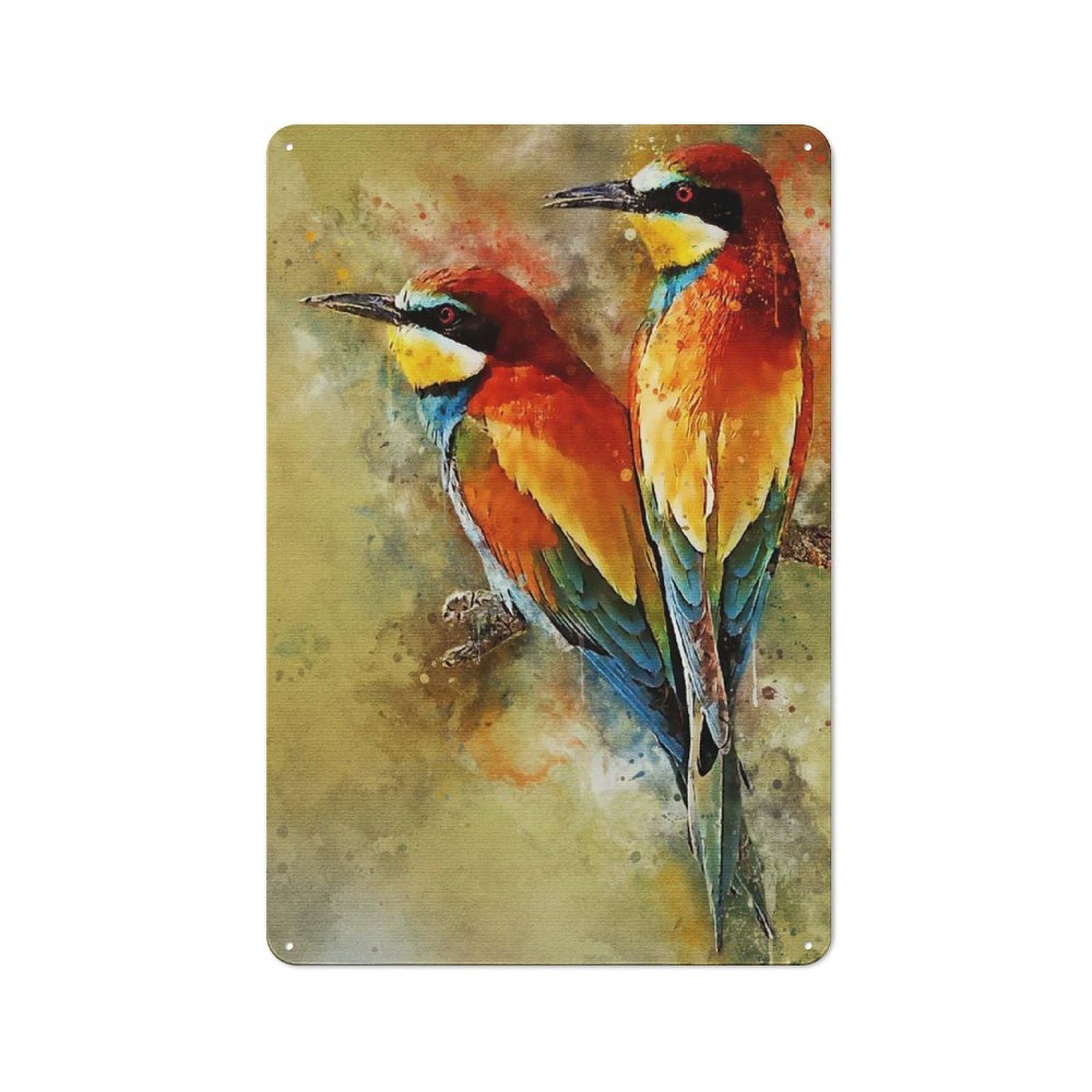 Watercolor Birds Rustic Tin Sign 30x20cm for Man Cave Or Games Room, A Decorative Gift for A Newly Furnished Man Cave And Games Room