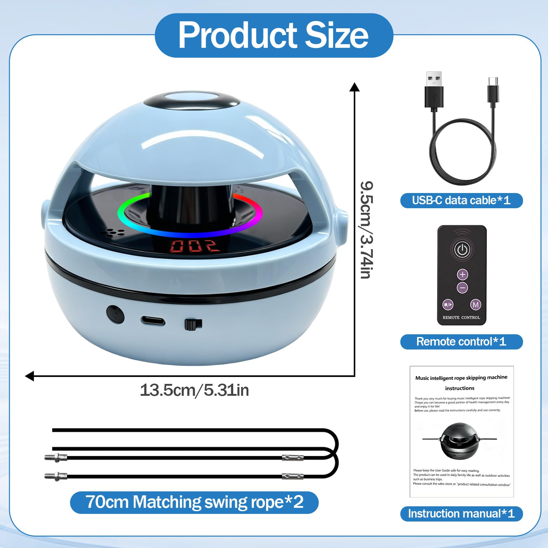 TZEKING Corda per Saltare Elettronica,Corda per Saltare Smart con Contatore,Regolabile da 1 a 10,Contatore a Display LED,Telecomando,Macchina per Saltare Bluetooth