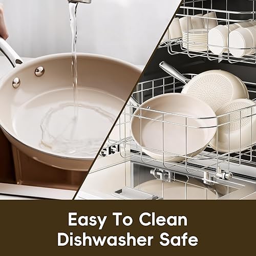 Miniatura 7 de Juego de sartenes antiadherentes de cerámica, sartenes no tóxicas para cocinar, sartenes para huevos, adecuadas para inducción, utensilios de cocina