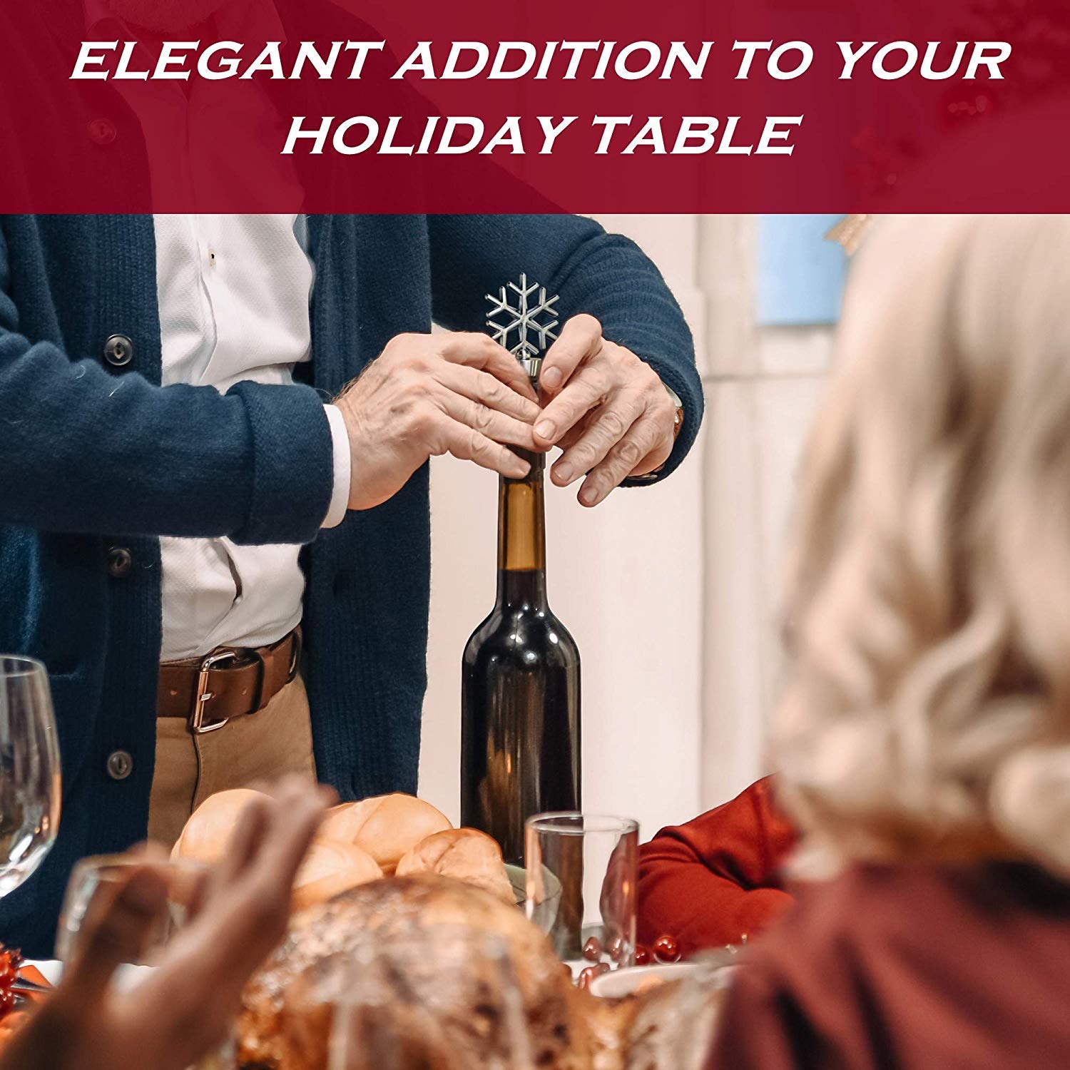 Emoly 2 Pcs Snowflake Wine Stopper Decorative Wine Bottle Stopper for Keeping Wine Fresh Holiday Wedding Christmas Party Supplies