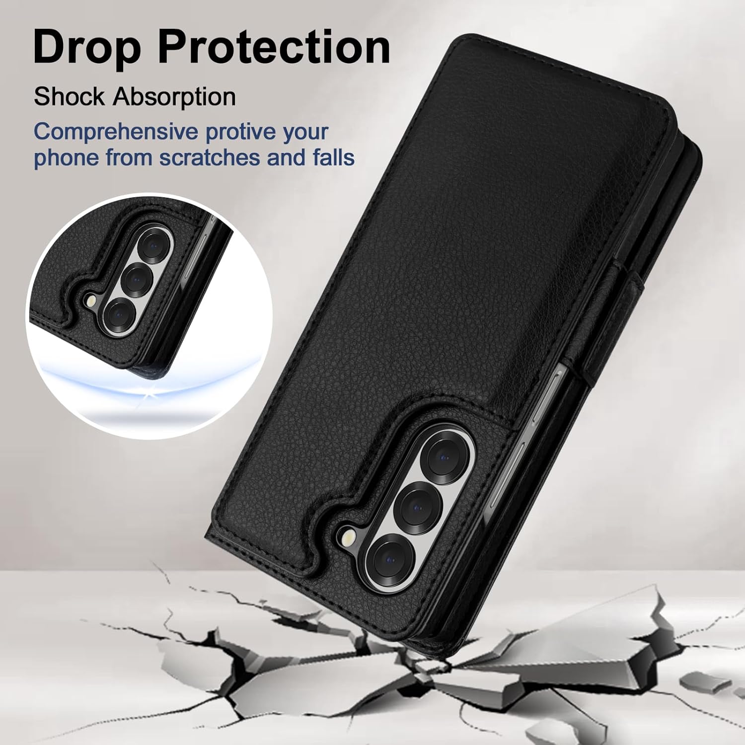 Vofolen for Samsung Galaxy Z Fold 6 Case with Card Holder & S Pen Holder, PU Leather Flip Case with Magnetic Clasp Kickstand Heavy Duty Rugged Wallet Cover Case for Z Fold 6 Phone Case, Black
