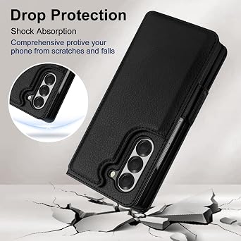 Vofolen for Samsung Galaxy Z Fold 6 Case Wallet with Card Holder RFID Blocking S Pen Holder Leather Heavy Duty Shockproof Protective Flip with Magnetic Clasp Stand Slim Cover for Z Fold 6 Case Black