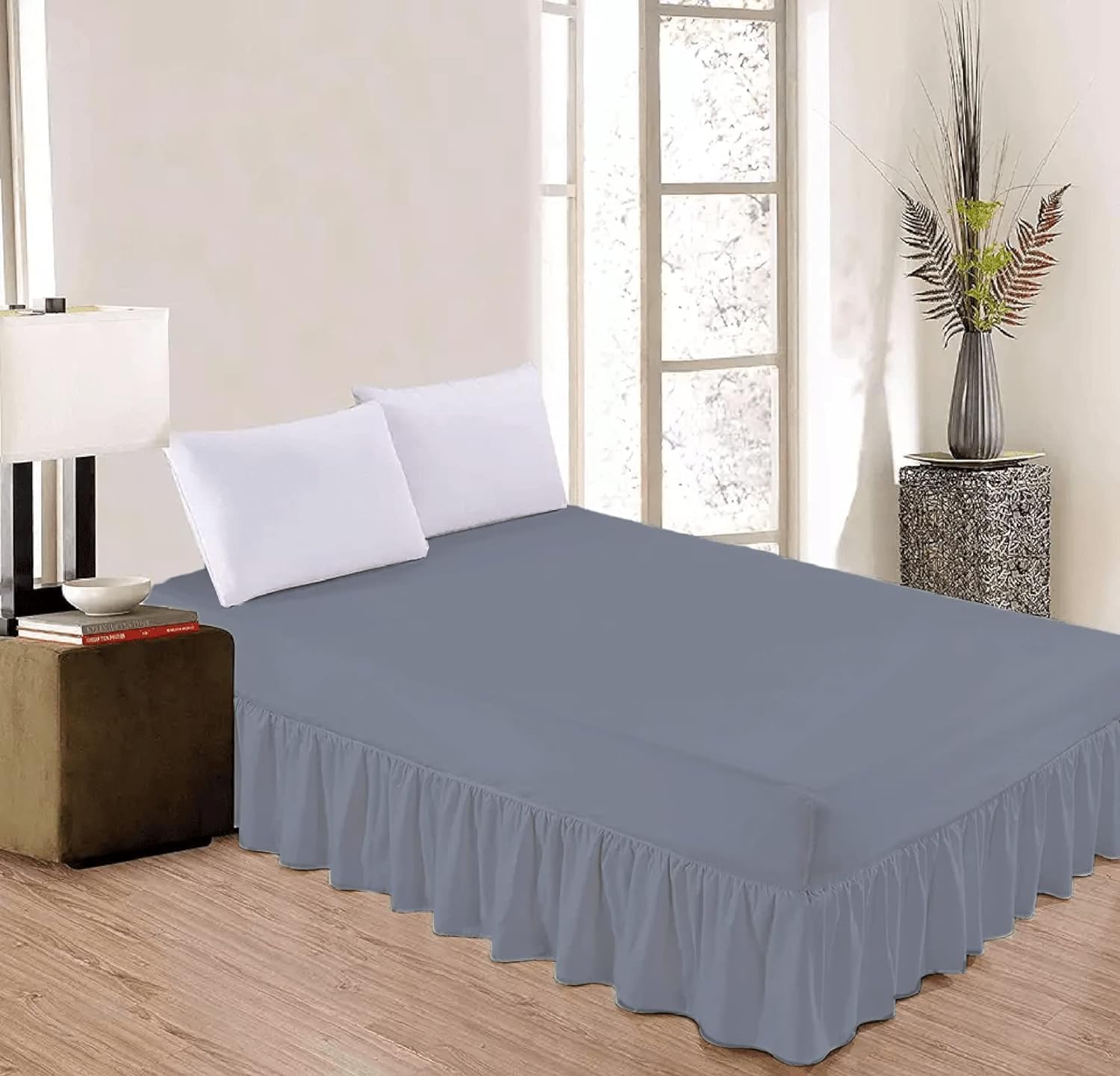 Bella Nights Grey Valance Sheet Percale Polycotton Extra Deep Frilled Valance Fitted Bed Sheet (, Double)