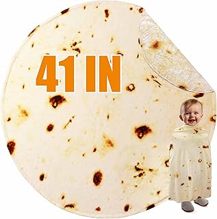Tortilla Burrito Blanket Funny Gifts for Kids Toddler Pets 300GSM Ultra Soft Flannel Novelty Cute Realistic Mexican Taco Food Round Throw White Elephant Gag Gift 41 in