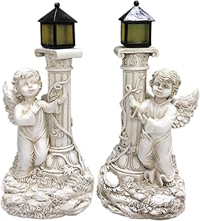 Solar Angel Statue, 2PCS Left＆Right Garden Statues, Resin 7.7" Tall Figurines, Waterproof Outdoor Statues for Patio Lawn Yard Housewarming Gift Spring Gardening Tool