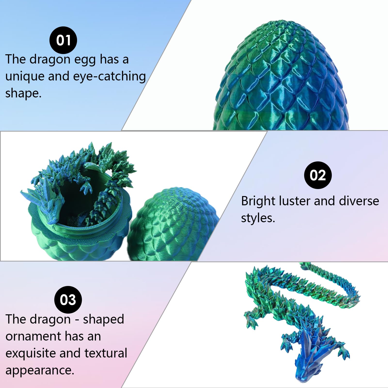 4PCS 3D Printed Dragon Eggs with Dragon Inside, Crystal Articulated Dragons in Mystery Egg, Large 14cm 3D Printed Dragons Toy for Kids, Easter Eggs Gift, Collectible 3D Animals - Image 2
