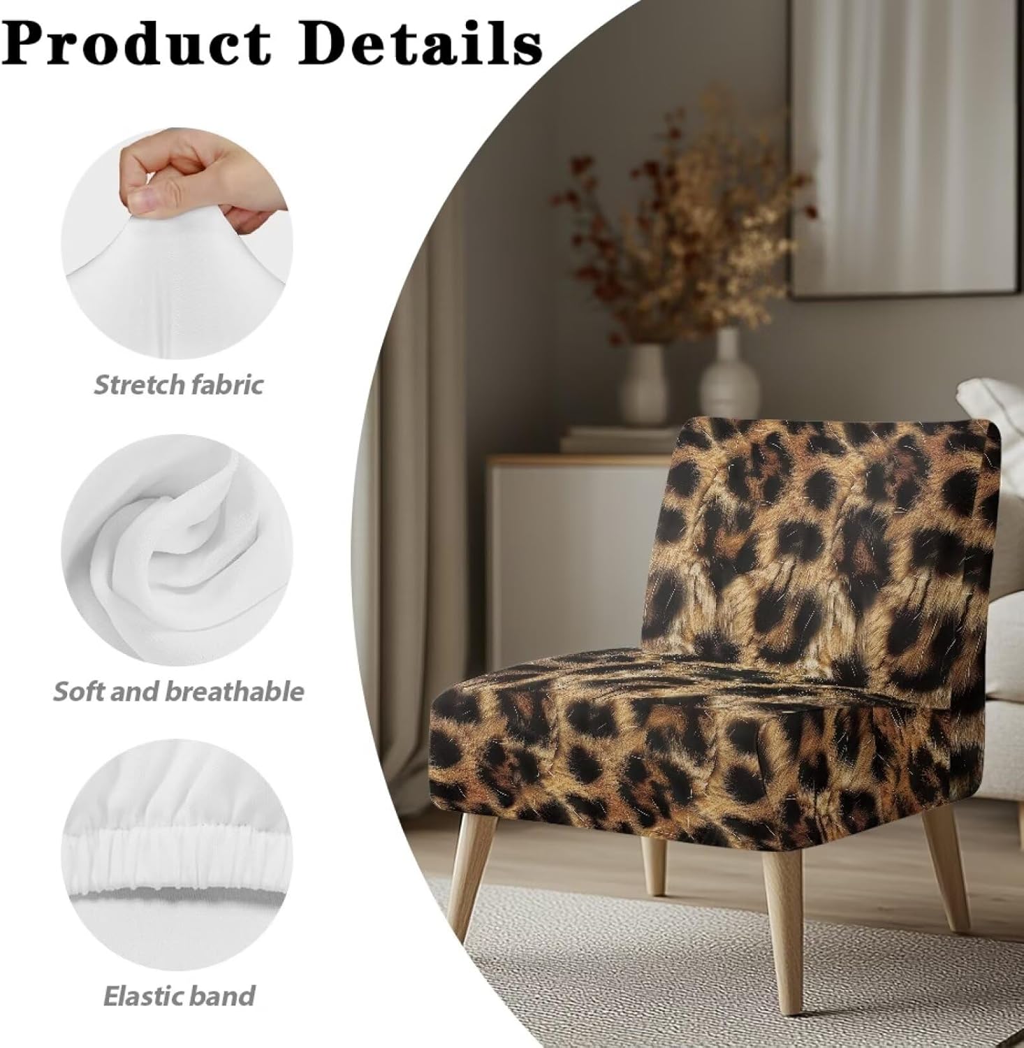 Leopard Cover for Armless Accent Chairs Comfy Armless Sofa Cover Stretchable Removable Slipper Chair Slipcover for Living Dining Room Hotel Home Festival Decor