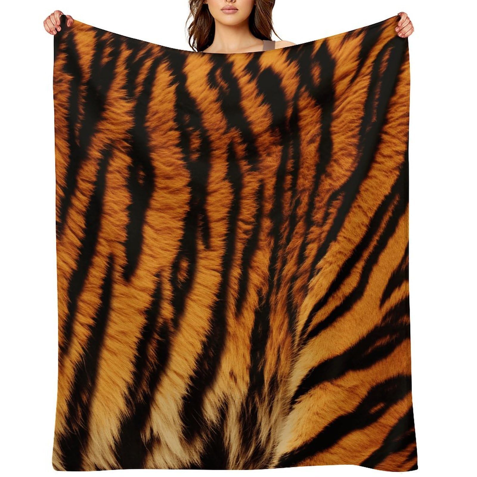 Tiger Striped Pattern Throw Blanket for Couch and Bed Super Soft Warm Lightweight Throw Blankets Cozy Fuzzy Flannel Blanket Personalized Decorative Blankets for Sofa Decor 60"x80"
