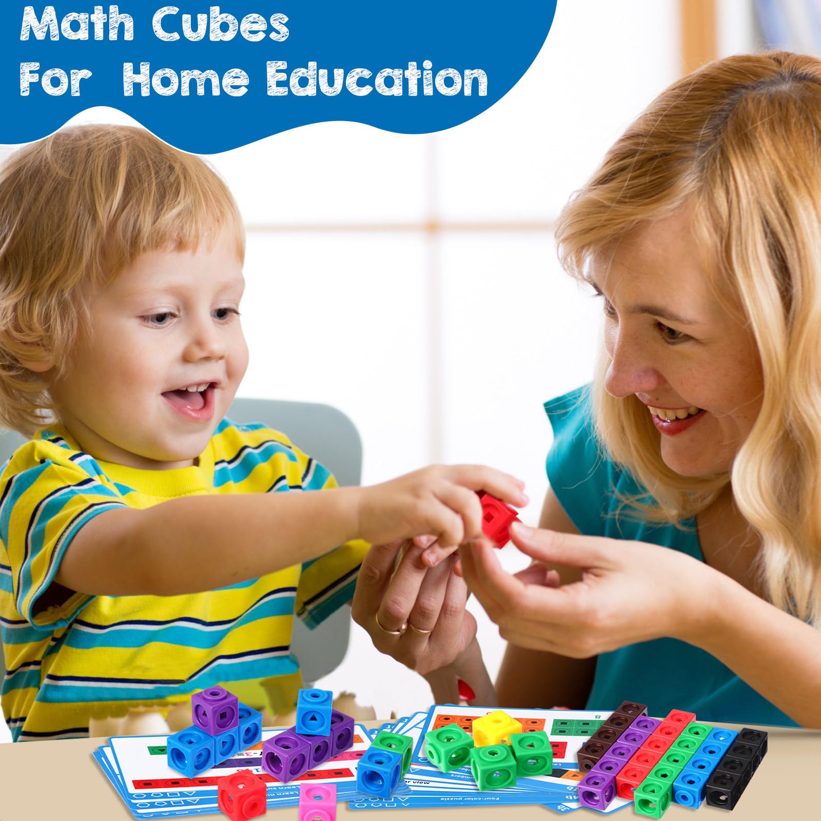 Juego de 318 cubos de construcción de cubos de conteo de matemáticas con tarjetas madre de enlace, bloques de conteo manipulativos matemáticas preescolares juegos de contador de matemáticas 5