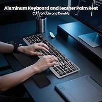Vista 2 de Teclado inalámbrico, teclado Bluetooth con reposamanos de cuero, retroiluminación, emparejamiento multidispositivo, USB C recargable, para Windows