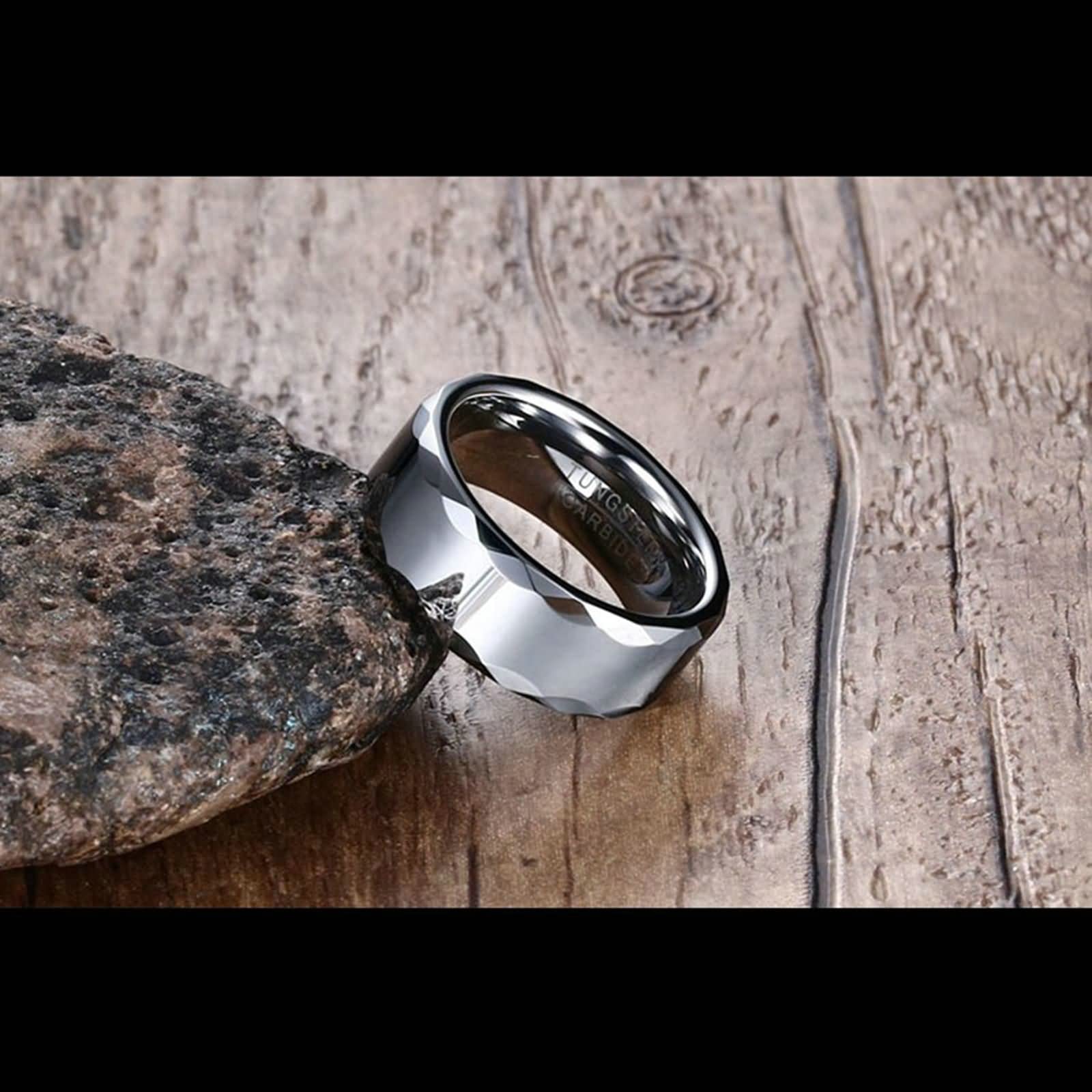 Aeici Anello Inciso Uomo Donna, Anelli da Uomo Eleganti Argento Tungsteno Anello in Argento 8mm Bordo Sfaccettato Donna Misura 15 & Uomo Misura 25