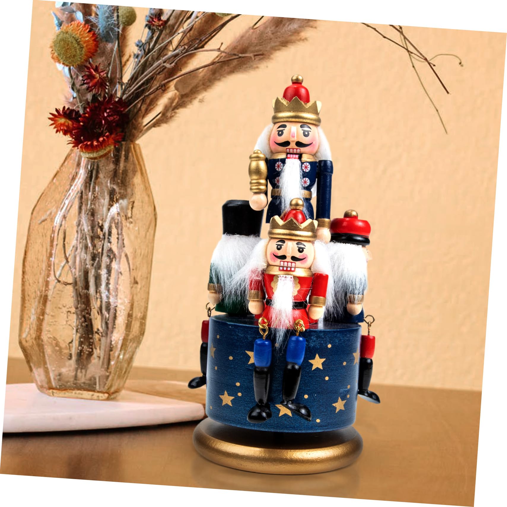 Caja Musical Navideña de Madera con Diseño de Figura Tradicional, Giratoria y Delicada, Adecuada para Escritorios y Ornamentación en Ventanas