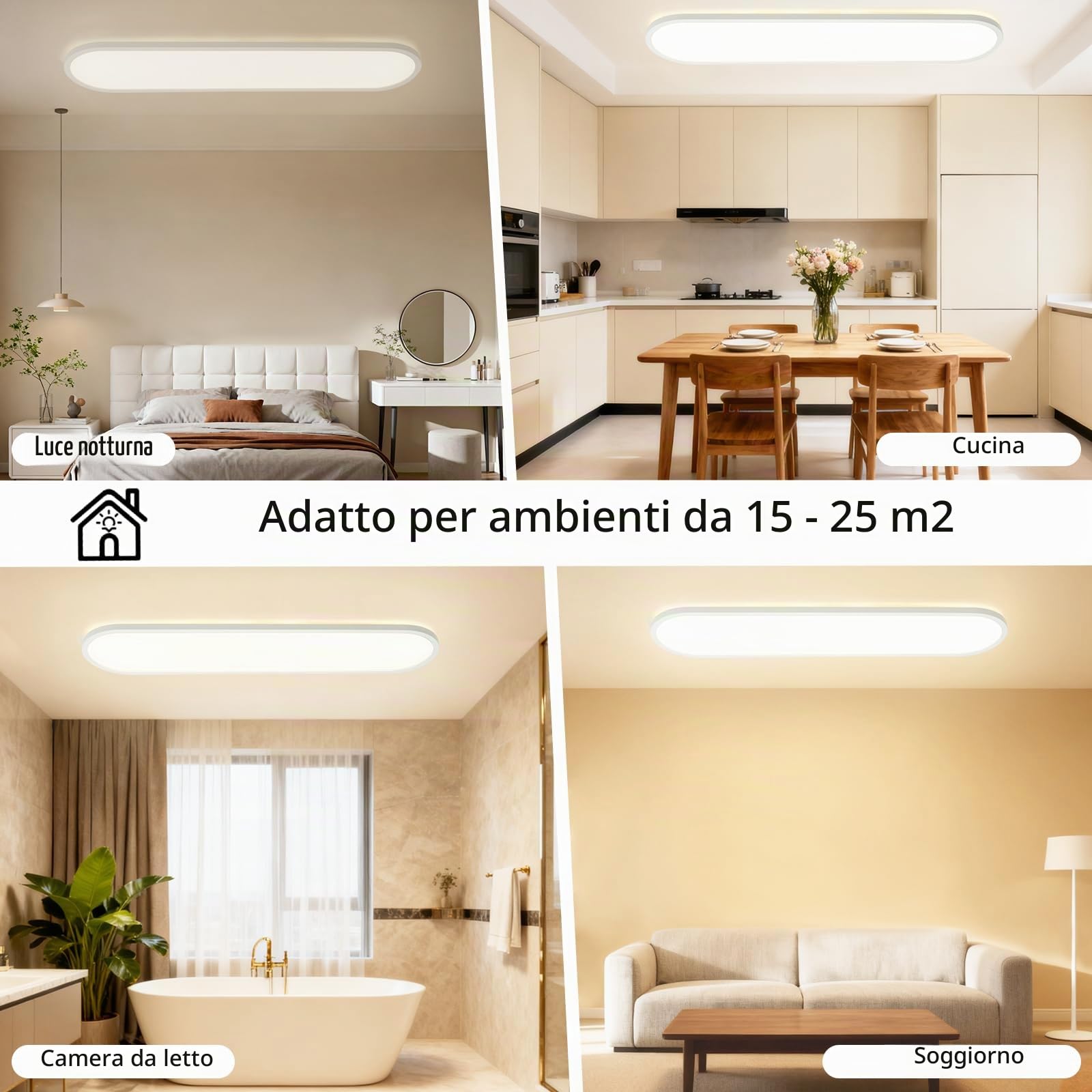 LEZOE Plafoniera LED dimmerabile con telecomando, 60x20x2,9cm, 24W 3000LM, 2700K-6500K, Lampada LED, pannello luminoso da soffitto per ufficio, cucina, soggiorno, camera da letto, bagno ovale