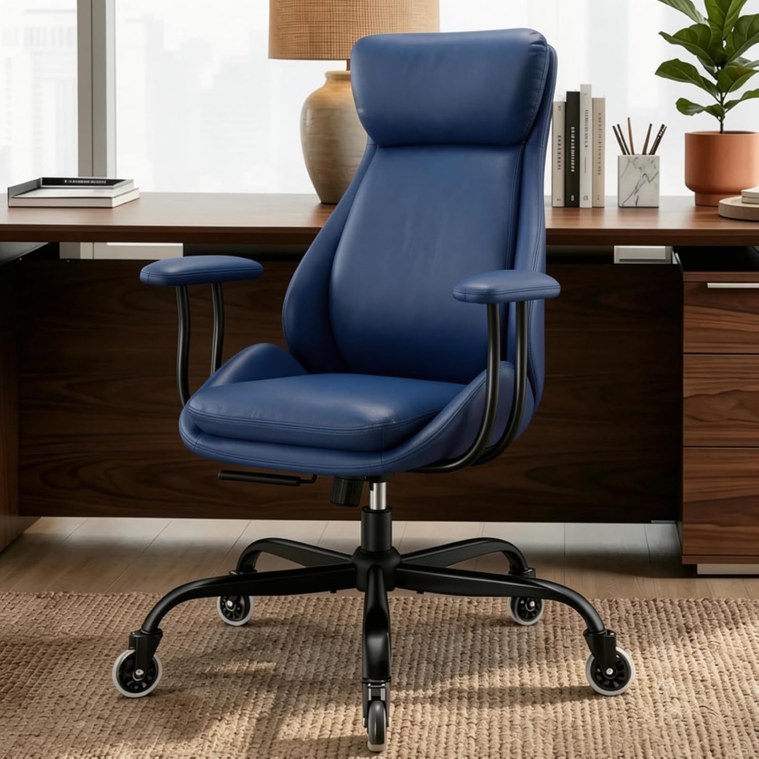 E-Motie Leather Executive Office Chair, Computer Desk Chair, Blue