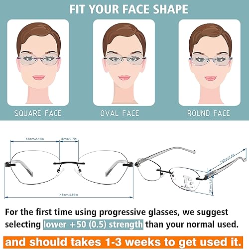 Miniatura 5 de Lentes de lectura multifocal, multifocal, sin línea, bifocales, sin marco, para computadora con luz azul