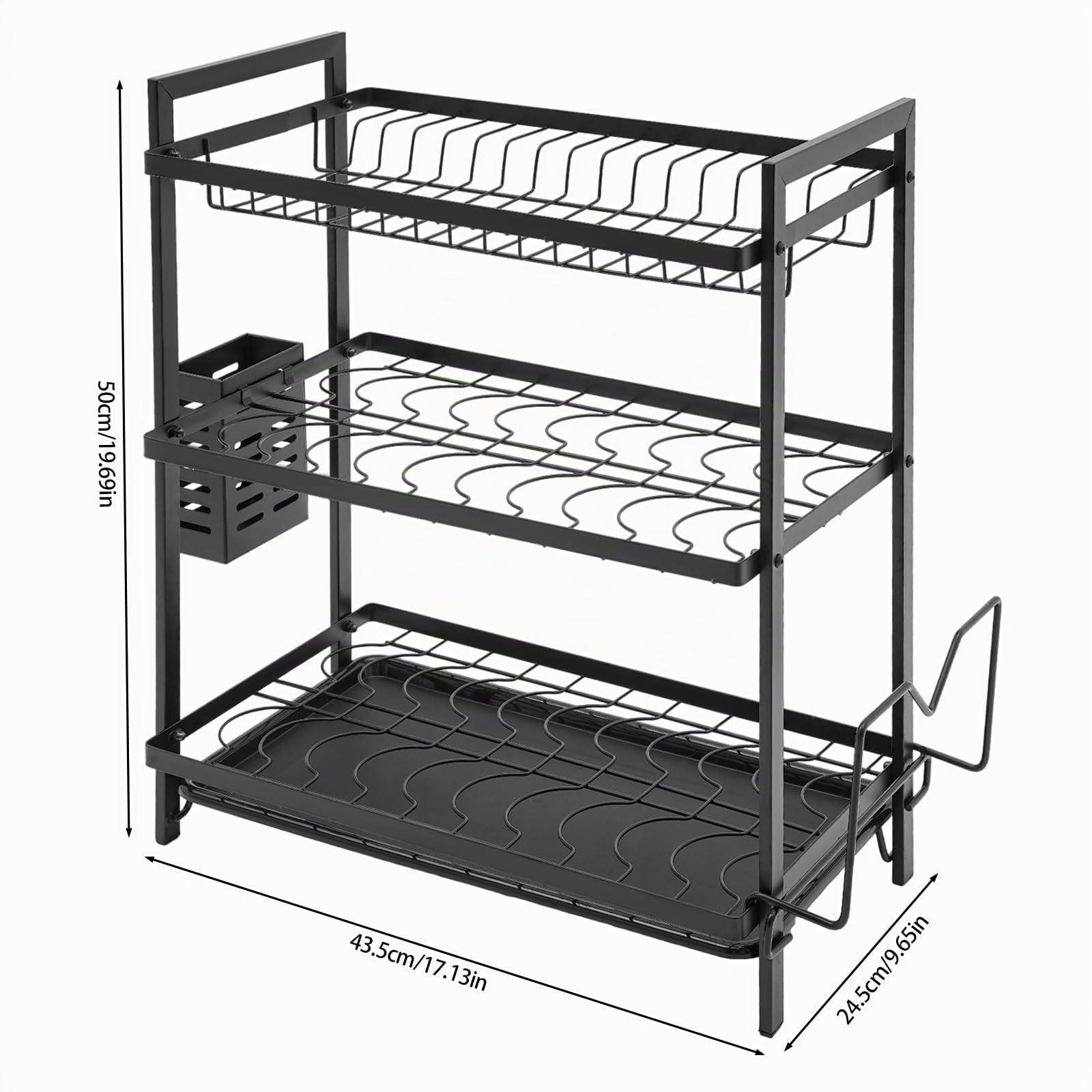 Escurreplatos de 3 niveles para colgar en la pared, con soporte para tabla de cortar, cesta para cubiertos, para platos, cuencos, especias