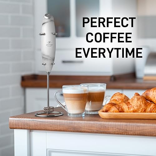 Miniatura 6 de Zulay Kitchen - Potente espumador de leche con doble batidor de mano con soporte, mezclador de café, miniespumador para latte, matcha, frappe,