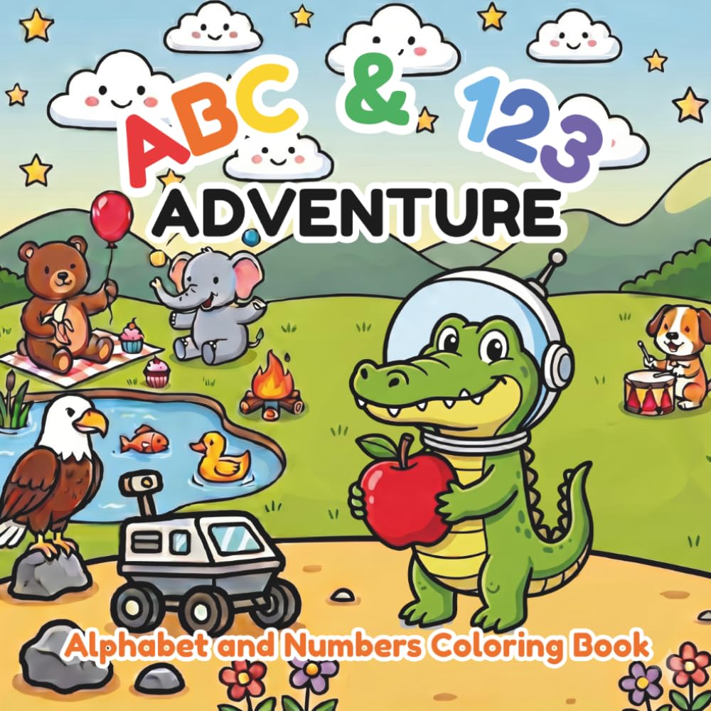 ABC & 123 Adventure: Alphabet and Numbers Coloring Book (Kids Ages 3-5)