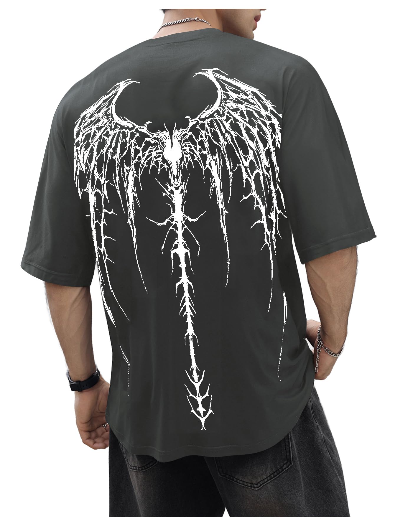 SOLY HUX Men's Gothic Crewneck T-Shirt Vintage Graphic Tees Short Sleeve Tops Streetwear