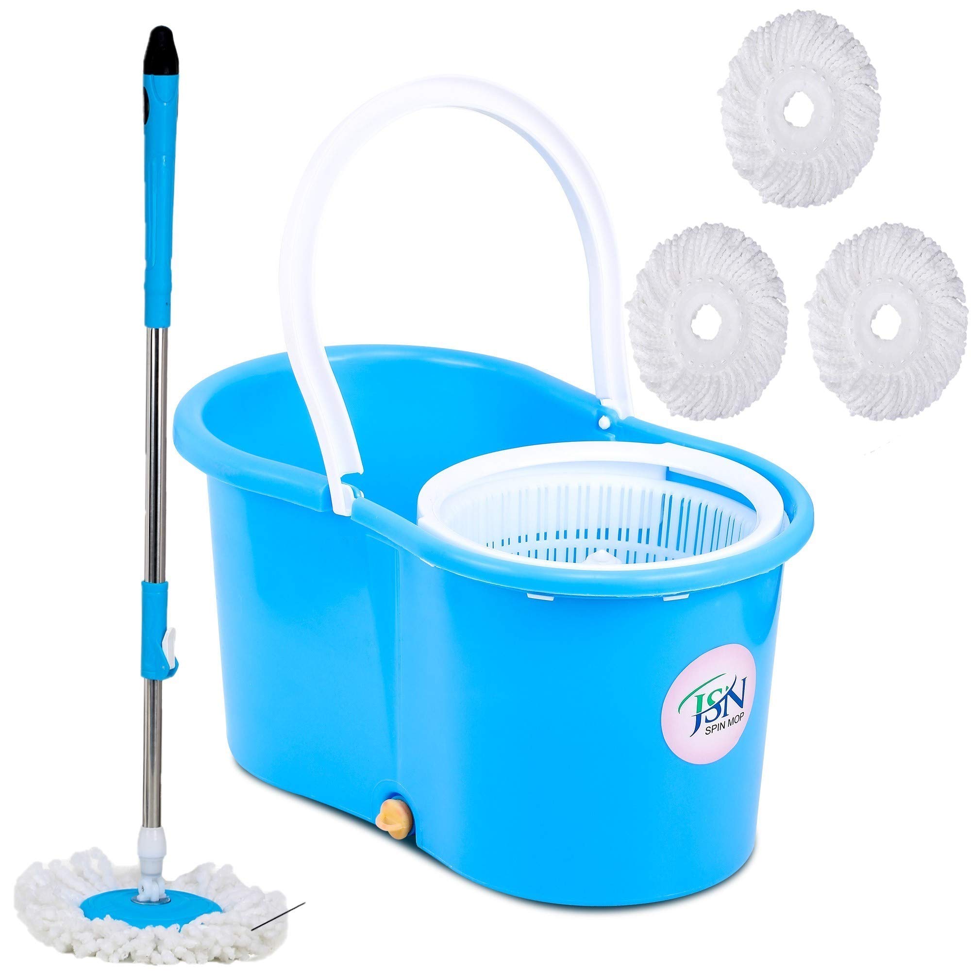 GOLATEK JSN Plastic 360 Degree Spin Floor Cleaning Easy Bucket Mop with 4 Microfiber Heads (Multicolour)